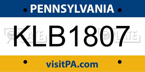 KLB1807 Pennsylvania License Plate