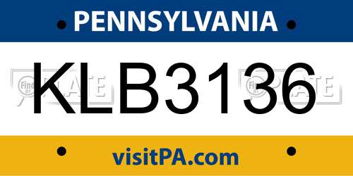 KLB3136 Pennsylvania License Plate