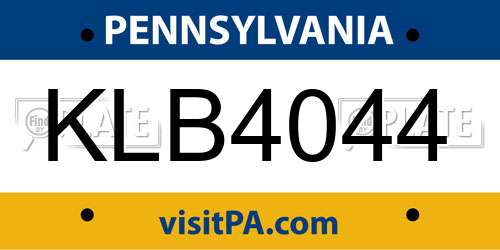 KLB4044 Pennsylvania License Plate