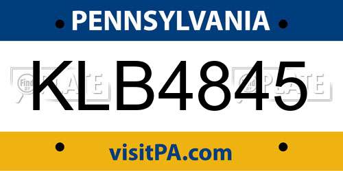 KLB4845 Pennsylvania License Plate