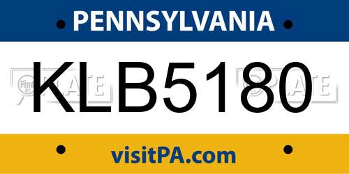 KLB5180 Pennsylvania License Plate