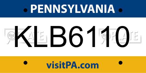 KLB6110 Pennsylvania License Plate