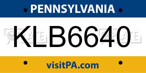 KLB6640 Pennsylvania License Plate