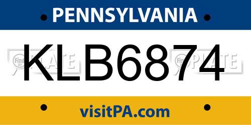 KLB6874 Pennsylvania License Plate