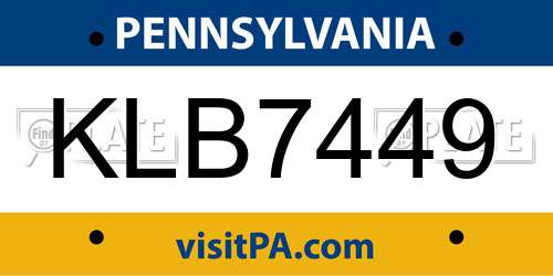 KLB7449 Pennsylvania License Plate