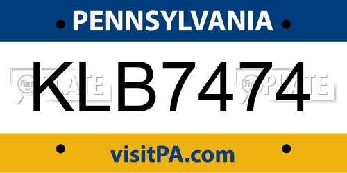 KLB7474 Pennsylvania License Plate