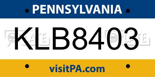KLB8403 Pennsylvania License Plate