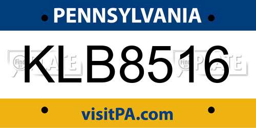 KLB8516 Pennsylvania License Plate