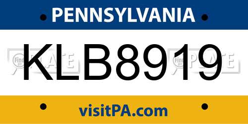 KLB8919 Pennsylvania License Plate