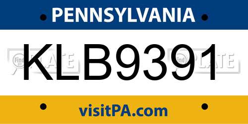 KLB9391 Pennsylvania License Plate