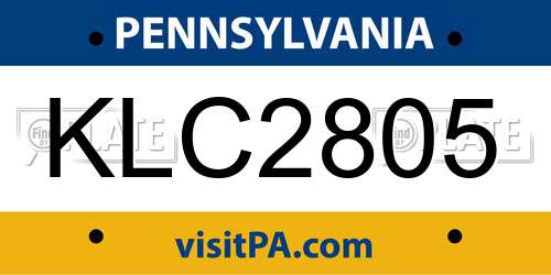KLC2805 Pennsylvania License Plate