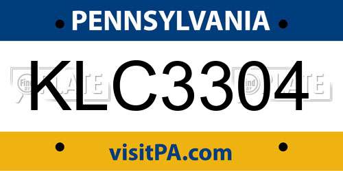 KLC3304 Pennsylvania License Plate