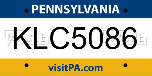 KLC5086 Pennsylvania License Plate