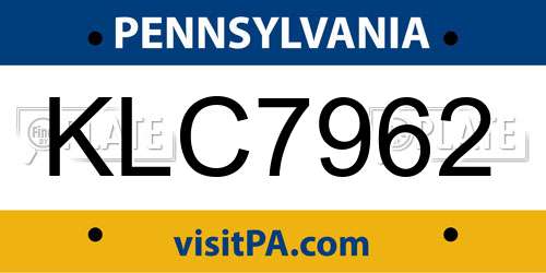 KLC7962 Pennsylvania License Plate