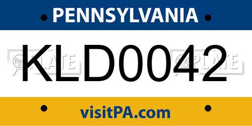 KLD0042 Pennsylvania License Plate
