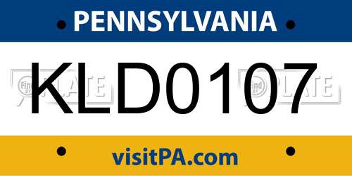 KLD0107 Pennsylvania License Plate
