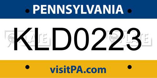 KLD0223 Pennsylvania License Plate