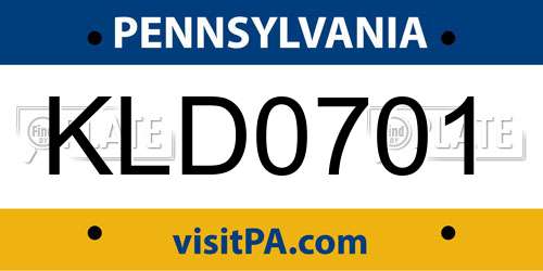 KLD0701 Pennsylvania License Plate