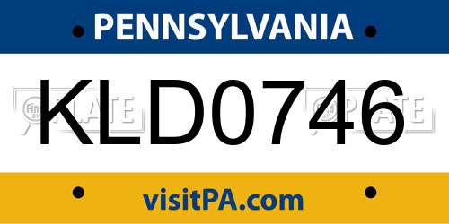 KLD0746 Pennsylvania License Plate