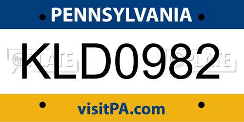 KLD0982 Pennsylvania License Plate