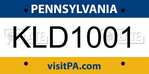 KLD1001 Pennsylvania License Plate