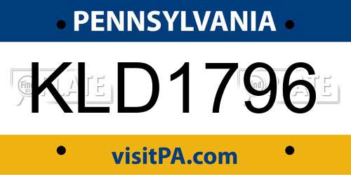KLD1796 Pennsylvania License Plate
