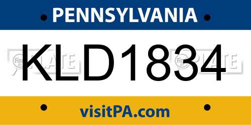 KLD1834 Pennsylvania License Plate