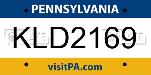 KLD2169 Pennsylvania License Plate