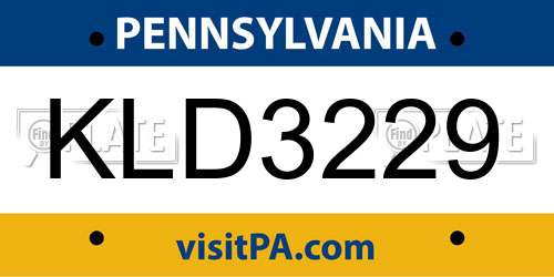 KLD3229 Pennsylvania License Plate