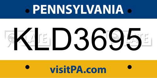 KLD3695 Pennsylvania License Plate