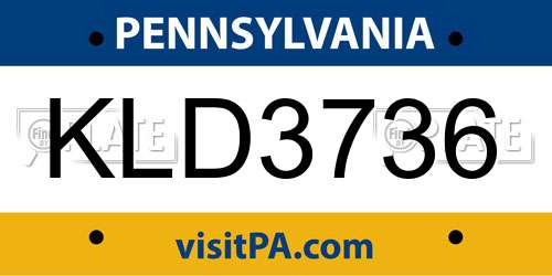 KLD3736 Pennsylvania License Plate
