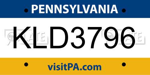 KLD3796 Pennsylvania License Plate
