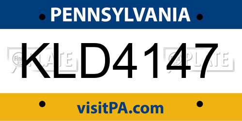 KLD4147 Pennsylvania License Plate