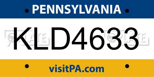 KLD4633 Pennsylvania License Plate