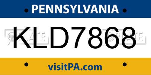 KLD7868 Pennsylvania License Plate