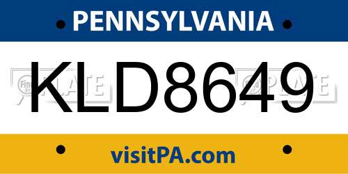 KLD8649 Pennsylvania License Plate