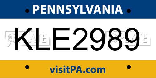 KLE2989 Pennsylvania License Plate