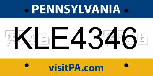 KLE4346 Pennsylvania License Plate