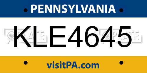 KLE4645 Pennsylvania License Plate