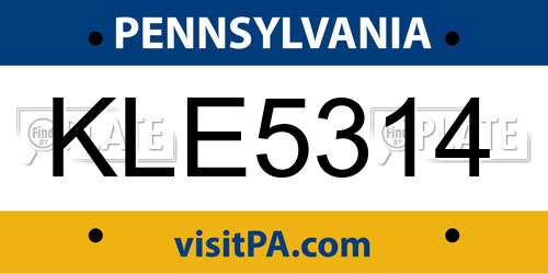 KLE5314 Pennsylvania License Plate