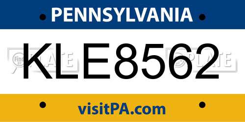 KLE8562 Pennsylvania License Plate