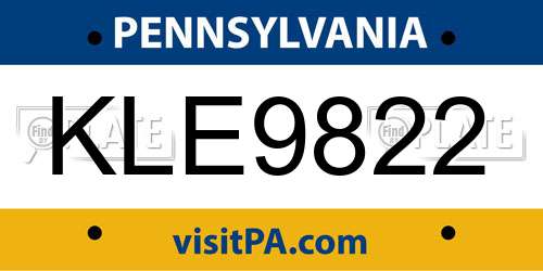KLE9822 Pennsylvania License Plate