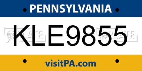 KLE9855 Pennsylvania License Plate