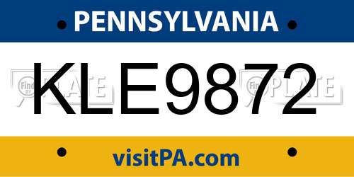 KLE9872 Pennsylvania License Plate