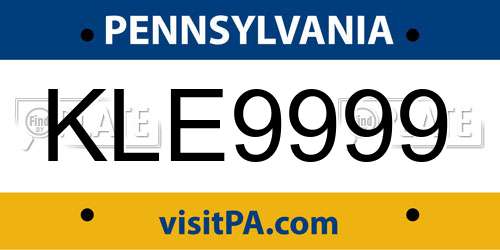 KLE9999 Pennsylvania License Plate