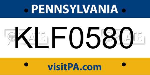 KLF0580 Pennsylvania License Plate