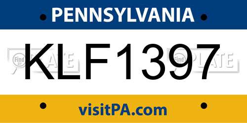 KLF1397 Pennsylvania License Plate