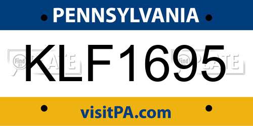 KLF1695 Pennsylvania License Plate