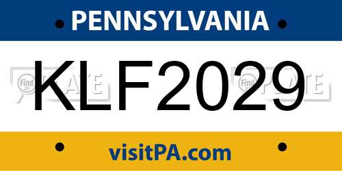 KLF2029 Pennsylvania License Plate