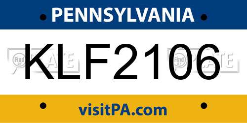 KLF2106 Pennsylvania License Plate